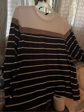 SHEIN Black White and Tan Striped Long Sleeve Top
